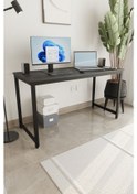 Resim Siyah 140x60 Çalışma Masası, Bilgisayar Masası, Ofis Masası, Metal Ayaklı Siyah 