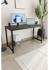 Resim Siyah 140x60 Çalışma Masası, Bilgisayar Masası, Ofis Masası, Metal Ayaklı Siyah 