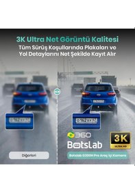 Resim 360+ Botslab G300h Pro Adas 3k Ön+Arka Wifi+Gps 150 Geniş Açı Gece Görüşlü Araç İçi Kamera Dash Cam Araç Kamerası+Wdr+lcd Ekran+G-Sensör+Sesli Kontrol 