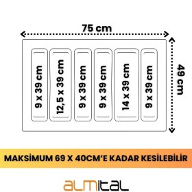 Resim 75x49 Cm. 6 Bölmeli Gri Çekmece İçi Düzenleyici Kepçelik (70*40 CM'E KADAR KESİLR) Ücretsiz Kesim 