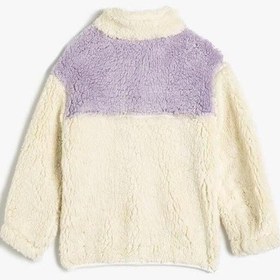 Resim Koton Kız Bebek Peluş Sweatshirt Dik Yaka Uzun Kollu Yarım Fermuarlı Ekru 