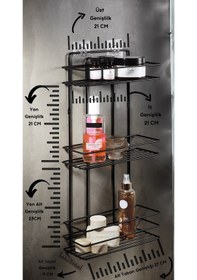 Resim 3 Katlı Siyah Yapışkanlı Banyo Rafı, Şampuanlık Duş Düzenleyici, Paslanmaz Metal Banyo Duvar Askısı - TŞ-03 