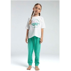 Resim Toontoy Kids Toontoy Kız Çocuk Önü Baskılı Pijama Takım Yeşil 