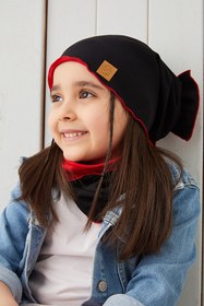 Resim Babygiz Siyah Kırmızı Çocuk Bebek Şapka Bere Yumuşak %100 Pamuklu Penye Elit Seri 