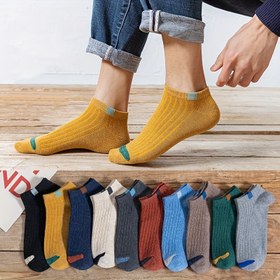 Resim On çift karışık renklerde yeni ilkbahar ve yaz erkek tek çoraplı tekneci çorapları, ince stil, kısa kesim sığ kesimli retro nefes alabilir görünmez çoraplar 