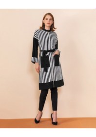 Resim Serpil Exclusive Çizgili Modern Tunik Şık Ve Zarif Tasarım Siyah-ekru 