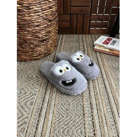 Resim BEHTAH KUNDURA Erkek , Kadın Ev Terliği Gülen Komik Yüz Sessiz Tabanlı Peluş Pofuduk Ev Terliği Çeyiz Bohça Terliği 