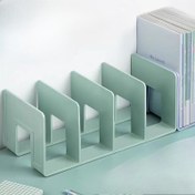 Resim Yeşil Akrilik Kitap Yükseltici, Sabit Masaüstü Depolama Düzenleyici, Ofis ve Ev Masa Düzenleme için Plastik Raf Kitap Tutucu, Kitaplık Dekorasyonları, Kitaplık Dekorasyonu 