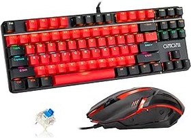 Resim %75 Mekanik Oyun Klavyesi ve Faresi, CHONCHOW TKL 87 Tuşlu Mavi Anahtar RGB Gökkuşağı Arkadan Aydınlatmalı Klavye 4200DPI Fare Kombo Windows Dizüstü Bilgisayar PC Gamer için ( 