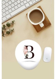 Resim Çiçekli B Harfi Desenli Bilek Destekli Mouse Pad Mousepad 