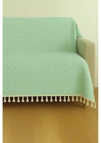 Resim Dama Desen Dokuma %100 Pamuklu Çok Amaçlı Pike Koltuk Örtüsü 180x230 Turkuaz 