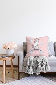 Resim RealHomes Çift Taraflı Özel Tasarımlı Dijital Baskılı Çocuk Odası Raşel Örme Yastık Kırlent Kılıfı, Sonil-K4338-43x43cm 