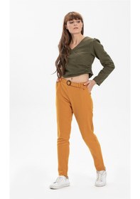 Resim Eliş Şile Bezi Kemerli Pazen Pantolon Hardal Hrd Hardal 