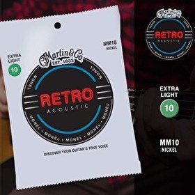 Resim Martin & Co Retro MM10 Nickel Alloy Extra Lt 10-47 Akustik Gitar Teli 