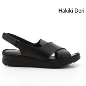 Resim GÖNDERİ(R) Kadın / Kız Siyah Cırt Bantlı Dolgu Topuk Hakiki Deri Sandalet 