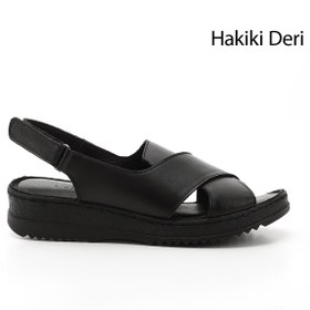 Resim GÖNDERİ(R) Kadın / Kız Siyah Cırt Bantlı Hakiki Deri Sandalet 
