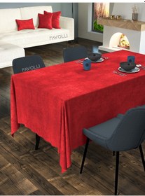 Resim Kadife Dokulu Kırmızı Renk Masa Örtüsü Kırmızı 