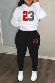 Resim classy moda 23 Numaralı Baskı Kadın Eşofman Takımı Kapüşonlu Sweatshirt ve Jogger Pantolon 