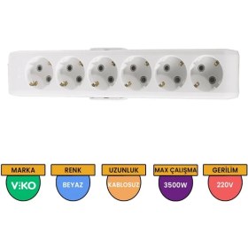 Resim Viko Klemensli (Kablosuz) Topraklı Çocuk Korumalı Altılı Priz 