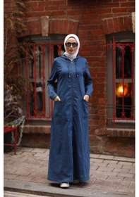Resim Neways 6463-denim Kapşonlu Tensel Ferace Koyu Mavi Koyu Mavi 