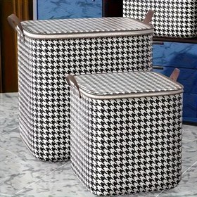 Resim Kolay Taşıma Kutuları ile Şık Houndstooth - Siyah ve Beyaz Checkered Tasarım, Giysiler, Battaniyeler ve Daha Fazlası için Non-Woven Kumaş Düzenleyici Kutular, Dolap Düzeni için Mükemmel, Dolap Düzenleyici ve Depolama, Yatak Altı Depolama 