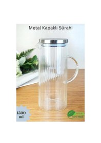 Resim Konak Züccaciye Metal Kapaklı Çizgili Cam Sürahi 1500ml 