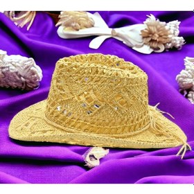 Resim Shopiolog Geniş Kenarlı Etnik Dokulu Uv Korumalı Hasır Kovboy Şapka Bej 