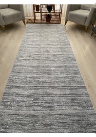 Resim Premium Gri Kaymaz Tabanlı Kesme Yolluk Koridor Mutfak Salon Halısı Yüksek Kalite 