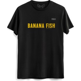 Resim Alfa Tshirt Banana Fish Dijital Baskılı Çocuk Siyah Tshirt 