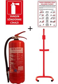 Resim YAN-SAV 6kg Yangın Tüpü,yangın Tüpü Kullanım Talimatı, Yangın Tüpü Levhası, Ve C Tipi Sehpa 4lü Set 