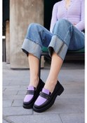 Resim Marissa Siyah/Lila Hakiki Deri Kadın Loafer - 36 