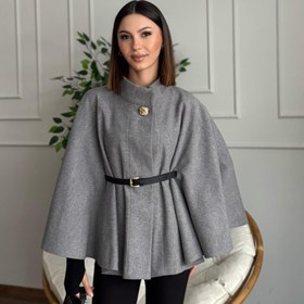 Resim Liya Kemerli Kaşe Gri Panço - L 