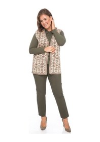 Resim Uludağ Triko Kadın Çiçek Desen Kilim Yelek / Taş 