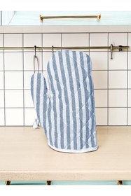 Resim Magic Lady Mavi Beyaz Çizgili Kapitone Yanmaz Fırın Eldiveni 