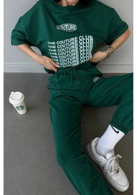 Resim Couture Club T-shirt Eşofman Altı Jogger- Yeşil Baskılı Alt Üst Eşofman Takım Oversize Bisiklet Yak Yeşil 