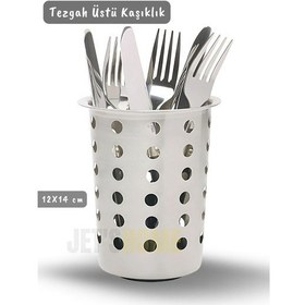 Resim Tezgah Üstü Delikli Kaşıklık Çatallık Ve Bıçaklık Ergonomik Paslanmaz Çelik 12x14 Cm Metalik Gri 