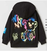 Resim Lolliboomkids Unisex Çocuk 3 Iplik Şardonsuz Siyah Üzeri Renkli Grafitti Ayıcık Baskı Desen Detaylı Sweatshirt 