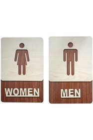 Resim Enissimo Men Women Ahşap Tuvalet Wc 2 Tabela Seti Ile Modern Banyo Deneyimi Otel Ve Restoranlar 23 X 15cm 