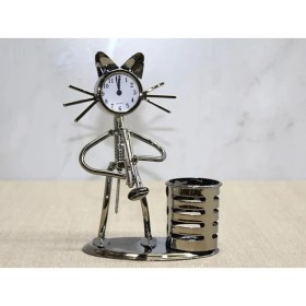 Resim Epilons Metal Saksafon Çalan Kedi Müzisyen Saat Ve Kalemlik Alk4346 