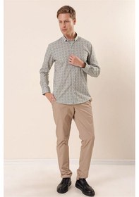 Resim İmza Beyaz Uzun Kollu Baskılı Cepsiz Pamuklu Likralı Casual Slim Fit Dar Kesim Gömlek 1004230134-beyaz Beyaz 