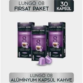 Resim Coffee More 8 Lungo Kapsül Kahve 10 X 3 Paket 30 Adet Nespresso Uyumlu Kapsül Kahve 