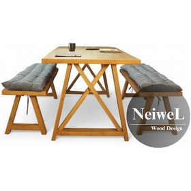 Resim Neiwel Dios Doğal Ahşap Banklı Toplantı Masasıı x 100 x 260 Açık Ceviz 