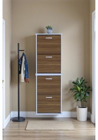 Resim Eliusta Slim 4 Düşer Kapaklı 52 Cm Ceviz Asma Ayakkabılık Kapı Önü/antre 52x156x26 Cm Ayakkabılık Ceviz 