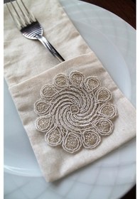 Resim 6 Adet Dekoratif Oriental Dantelli Kaşıklık Servis Sunum Krem 