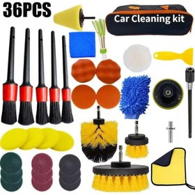 Resim 36 Adet Matkap Fırça Seti Araba Yıkama Fırçası Oto İç Dış Temizleme Hava Firar Fırçası Detaylandırma Eldiven Seti 