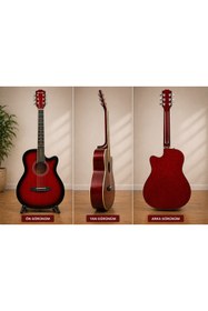 Resim valares QA2022-41C Kırmızı Cutaway Akustik Gitar (Sap Ayarlı Köşe Korumalı)HEİYE PAKETLİ 