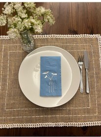 Resim Gümüş Yaldızlı Mavi Havuç Çiçeği Peçete 16 Adet 