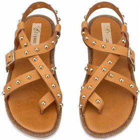 Resim Elit Oriana Kadın Hakiki Deri Düz Sandalet Taba Taba 