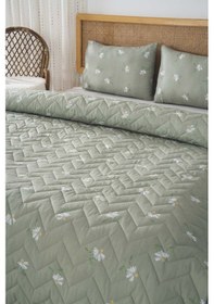 Resim Rivaistanbul Yeşil Papatya Çift Kişilik Pamuklu Kapitone Pike & Yatak Örtüsü Yeşil 