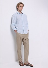 Resim Colins Regular Fit Shirt Neck Düz Erkek Keten Karışımlı Açik Mavi Uzun Kol Gömlek Cl1074501 Q1.v2 Led Lıght Blue Strıped 